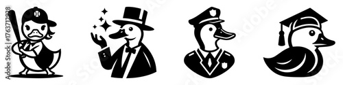 Duck Illustrations: Baseball Magician Policeman and Graduate.