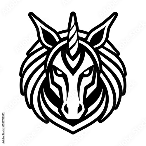 A glyph style icon showing a pegacron head