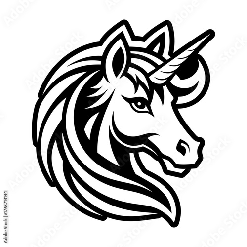 A solid style icon depicting a unicorn face