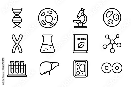 Biology organ cell set plant petri microscope molecule vector book icon