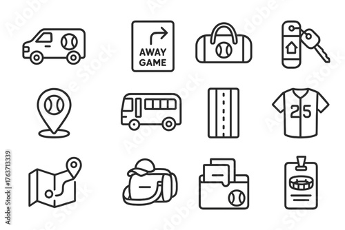 Folder bus travel baseball game bag vector route hotel team icon pass