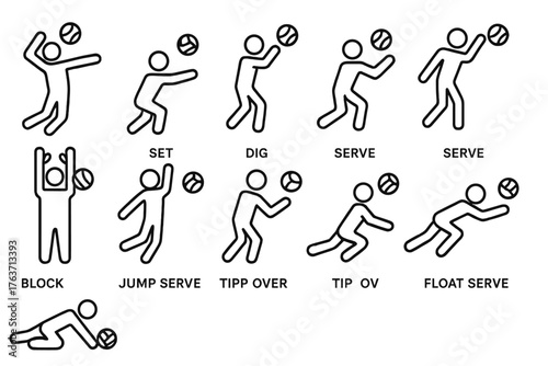 Block action roll pancake icon pass vector serve volleyball icons dive over
