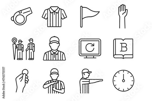 Vector referee game toss icon rulebook grid icons penalty ejection crew whistle