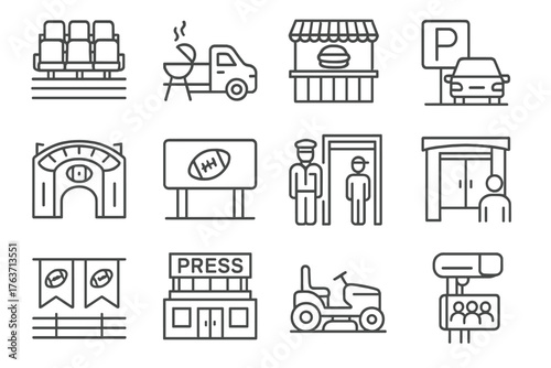 Icons icon turf food football fan cam vector zone stand security stadium