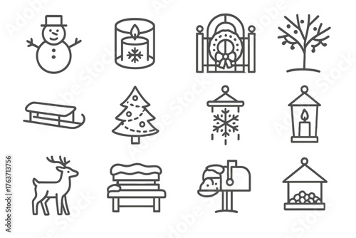 Outdoor feeder icon evergreen chime ice winter figurine decor bird icons vector