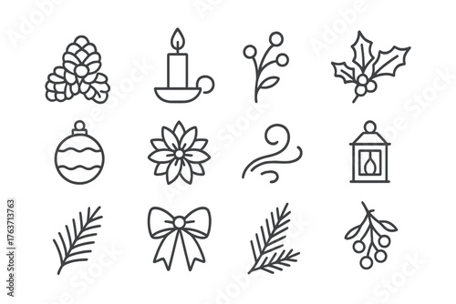 Vector bow bunch festive branch flower pinecone candle centerpieces ornamental table swirl