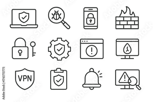 App icons security vpn software antivirus vector intrusion threat tools test icon