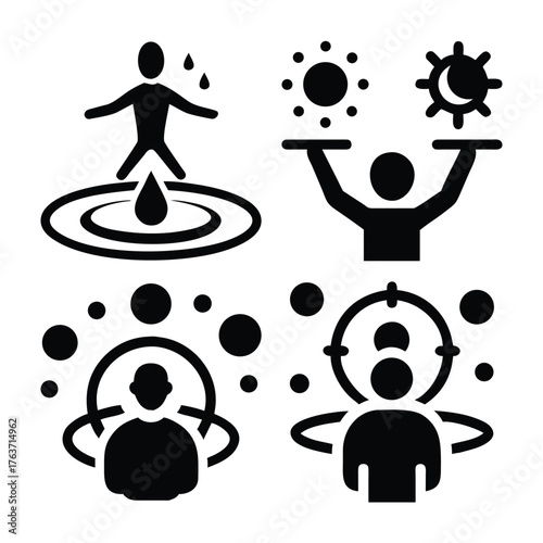 Set of four icons representing balance and well being concepts