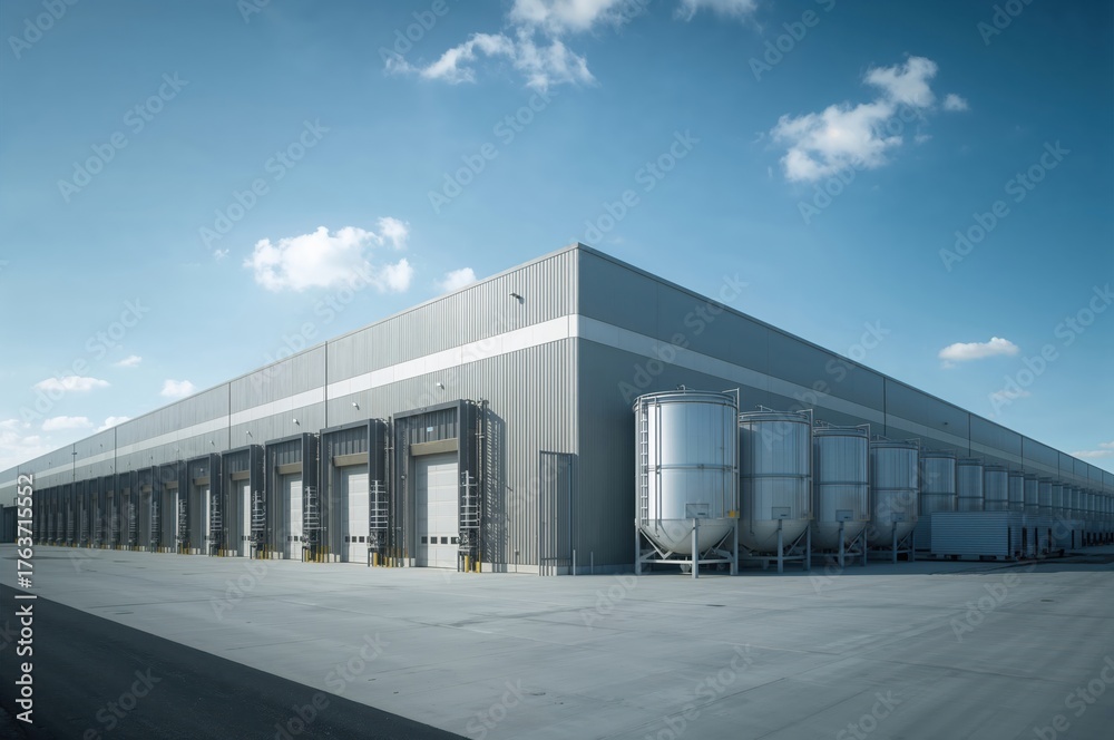 Fototapeta premium Futuristic industrial facility illuminated by daylight showcasing precision and advanced engineering