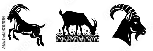 Goat Silhouettes: A Trio of Graceful Creatures in Black and White.