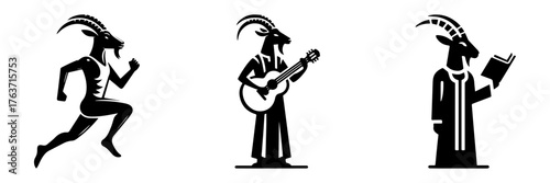 Goat Silhouettes Depicting Diverse Activities and Professions.