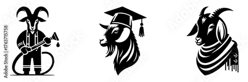 Goat Illustrations: Firefighter Graduate and Stylish Goat Designs.