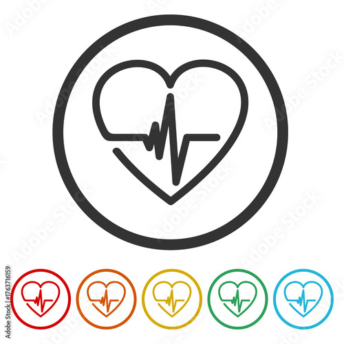 Heart Diagram icon. Set icons in color circle buttons