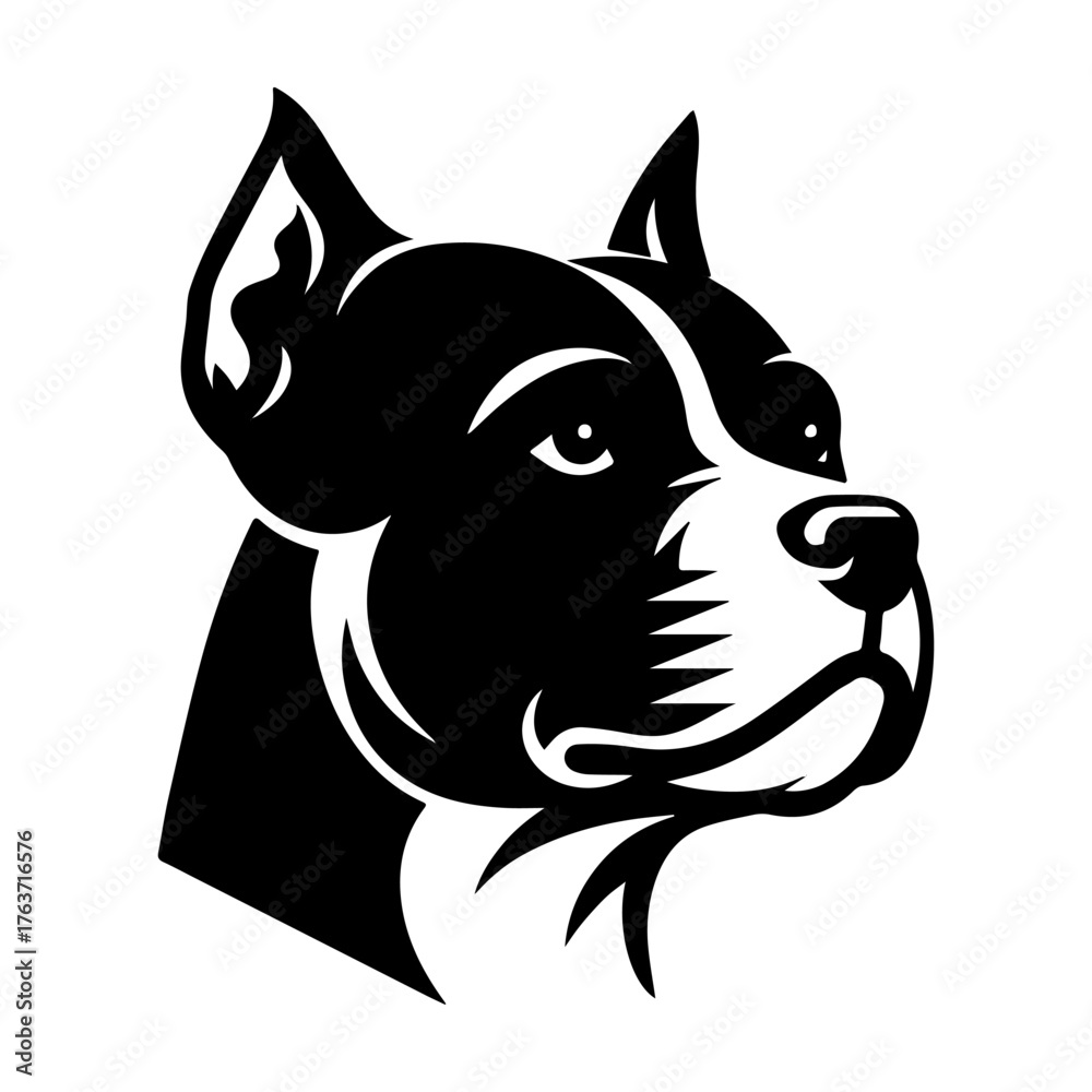 Obraz premium Black and White Pitbull Head Portrait Silhouette Design.