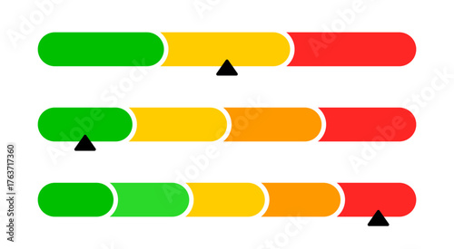 Meter scale for infographics. Bar progress gauge. Slider and arrow indicate level.