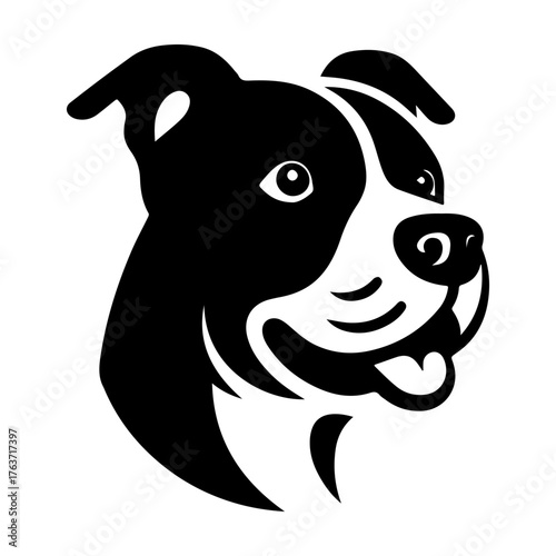 Black and White Pitbull Dog Head Silhouette Illustration.