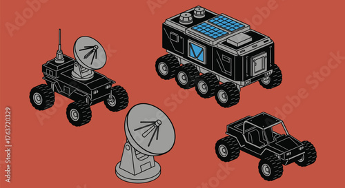 Mars rover vehicles illustration concept exploration and technology art