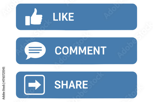 Social media interaction buttons isolated on white background, including like, comment, and share, designed for user engagement and content sharing online vector illustration
