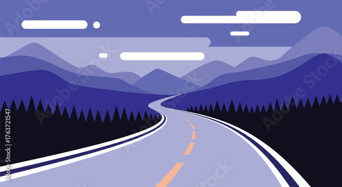 Illustrated winding road through mountains landscape vector design
