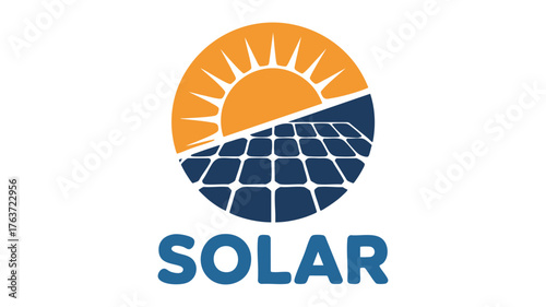 Solar energy logo design featuring sun and solar panels with the word solar vector