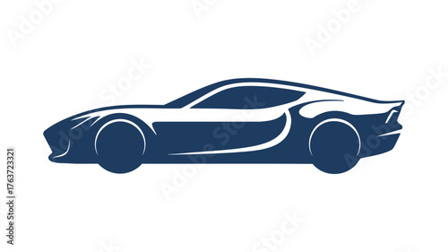 Sleek blue sports car silhouette side view automotive design symbol vector