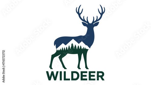 Majestic wild deer silhouette featuring mountain forest scene logo design vector