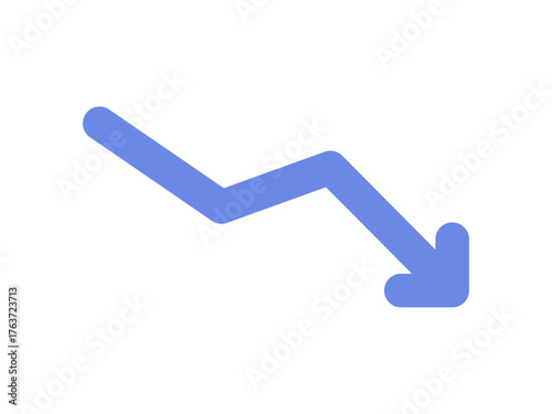  ジグザグと上下に変動しながら右肩下がりに下降する青い矢印 - 人気、値上げや値上がりのアイコン素材