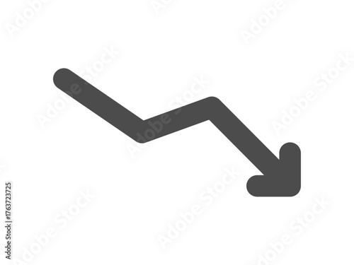  ジグザグと上下に変動しながら右肩下がりに下降する黒い矢印 - シンプルでおしゃれなアイコン素材