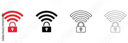 Locked wi fi icon, wifi lock and unlock icon, Wi fi security icon vector, silhouette and line art