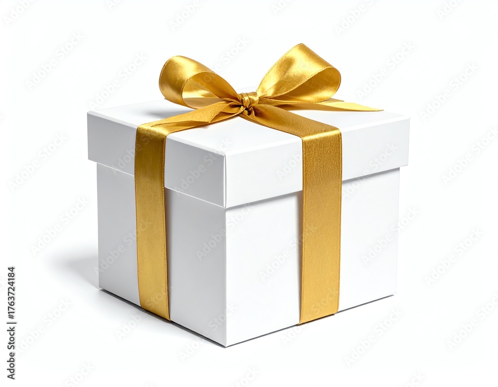 Obraz premium Elegant gift box with golden ribbon tied.