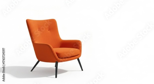 Orange armchair with tall back and metal legs isolated on a white background