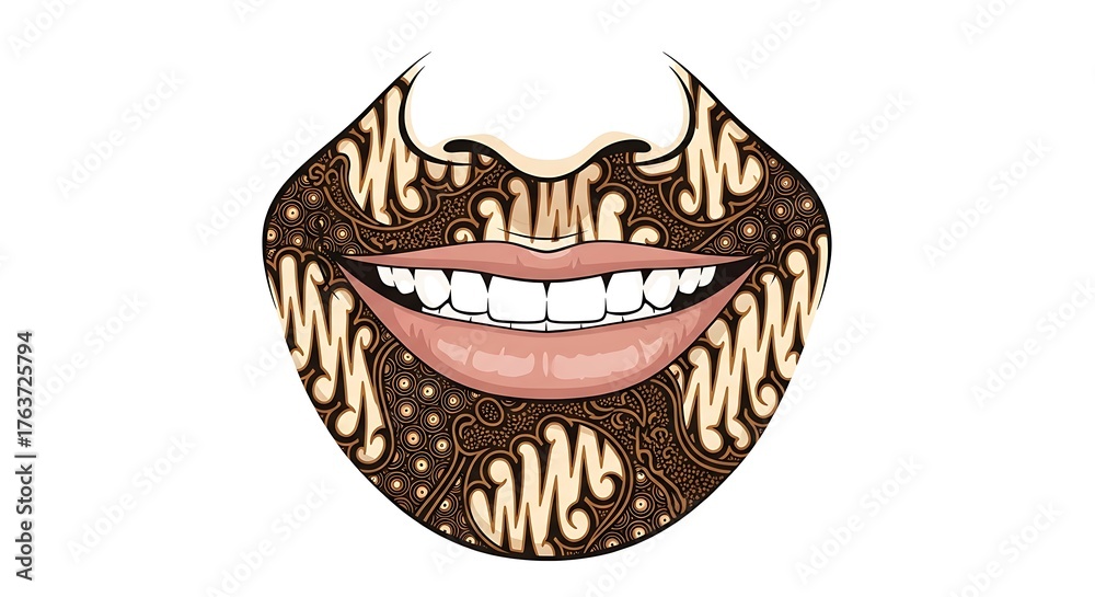 Obraz premium A realistic vector illustration of a closeup smiling face inspired by Java culture, with warm tones and subtle traditional details, centered on a clean white background 