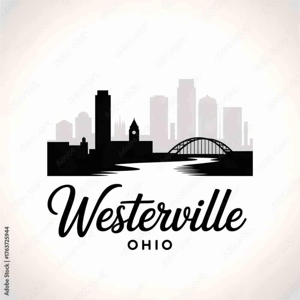 Naklejka premium Westerville Ohio Skyline Silhouette — Historic College Town Vector Illustration