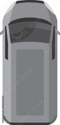 Gray minivan car top view, minibus public transport, urban civilian vehicle, vector cartoon van car for cargo delivery