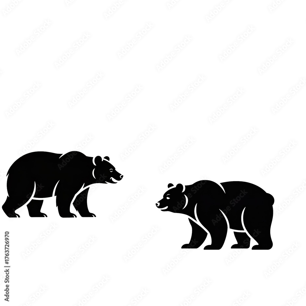 Fototapeta premium Black bear silhouette vector illustration with wild animals and nature symbols