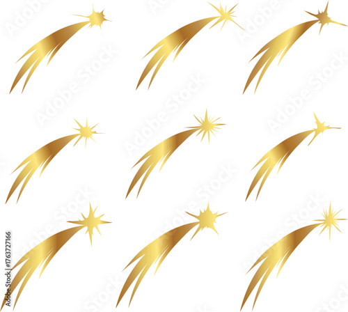 set Golden Shooting Stars Collection free vector illustration