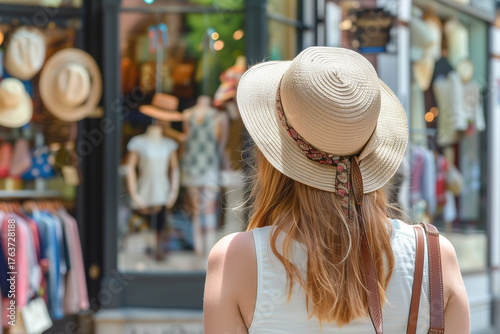A woman wearing a straw hat and carrying a brown purse. black friday, deal,