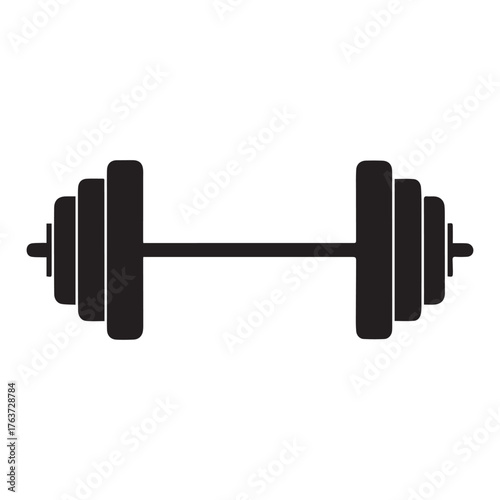 barbell icon, dumbbell silhouette vector on white background