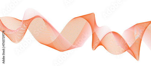 Abstract smooth blending wave wallpaper design. Orange color wave isolated on white. Flowing curve layers pattern. Soundwave technology backdrop.