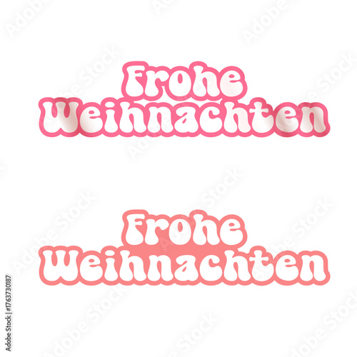 Frohe weihnachten Merry Christmas in German quote pink sticker vector design, creative holiday typography, modern festive graphic art for cards, invitations, social media banners, and decorations.