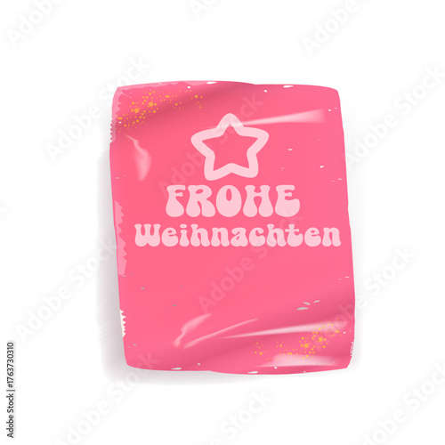 Frohe weihnachten Merry Christmas in German quote pink sticker vector design, creative holiday typography, modern festive graphic art for cards, invitations, social media banners, and decorations.
