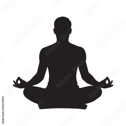 a black silhouette of a man doing yoga black, pose, silhouette on white background