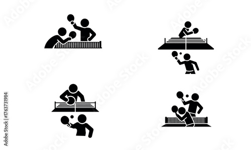 Table tennis player icons collection isolated on white background
