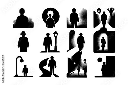 Mysterious silhouettes: surreal and shadowy figures in dreamlike environments