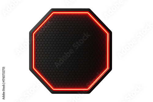 Stunning octagon frame with vibrant red neon glow isolated on transparent background