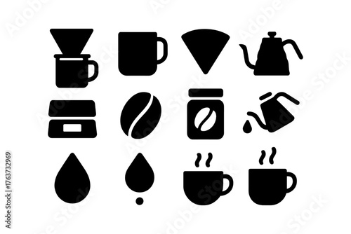 Modern coffee icons: essential silhouettes for brewing and enjoyment