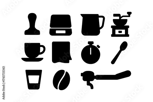 Barista essentials: minimalist coffee brewing tools silhouettes