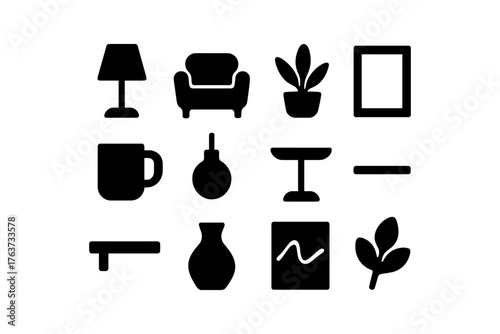 Home interior essentials: minimalist icons set for decorating