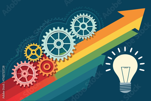 Depicting Bold Innovation With Gears Bulb And Grad Elegant Premium Digital Asset