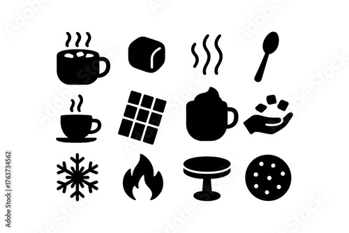 Cozy coffee and hot drink icons set in black silhouette style
